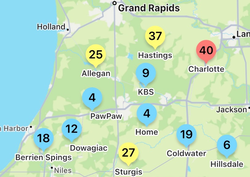 Map showing tar spot risk locations.